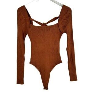 NWT ASTR | Carmel Brown Ribbed Bodysuit Sweater Size Large